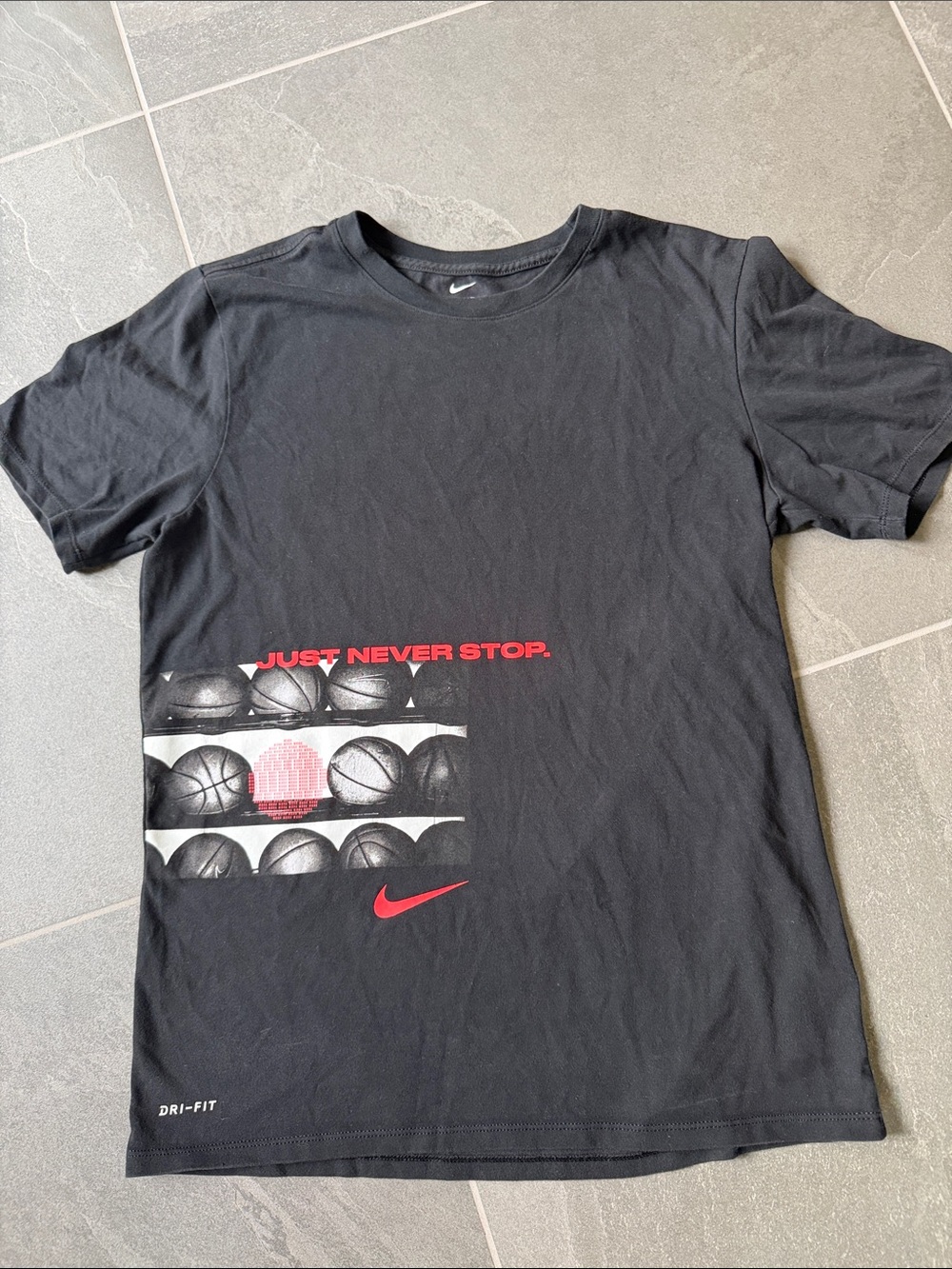 Nike Black Tee with Red & White Basketball Graphic